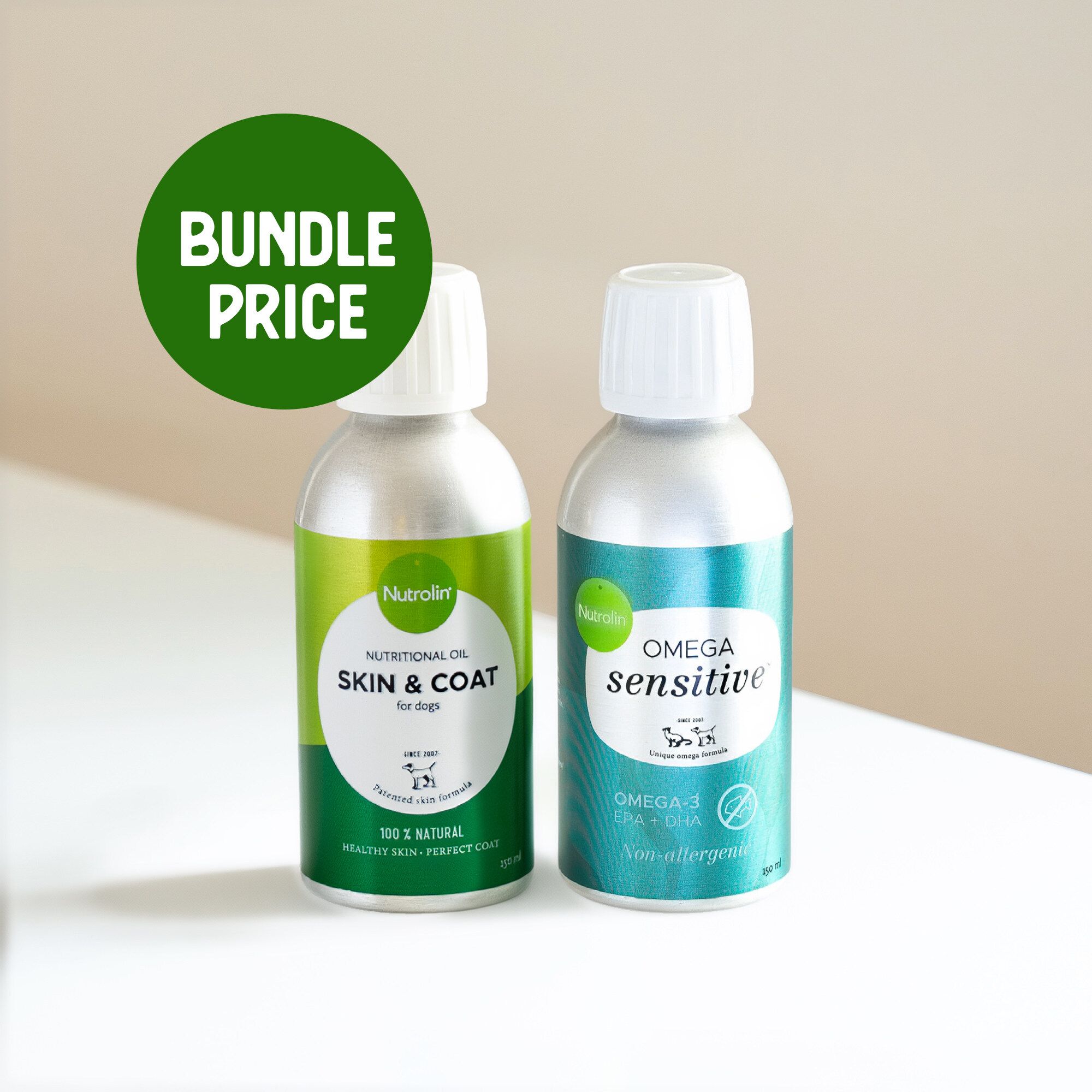Nutrolin® OMEGA SENSITIVE® and Nutrolin® SKIN & COAT size 150 ml at a bundle price