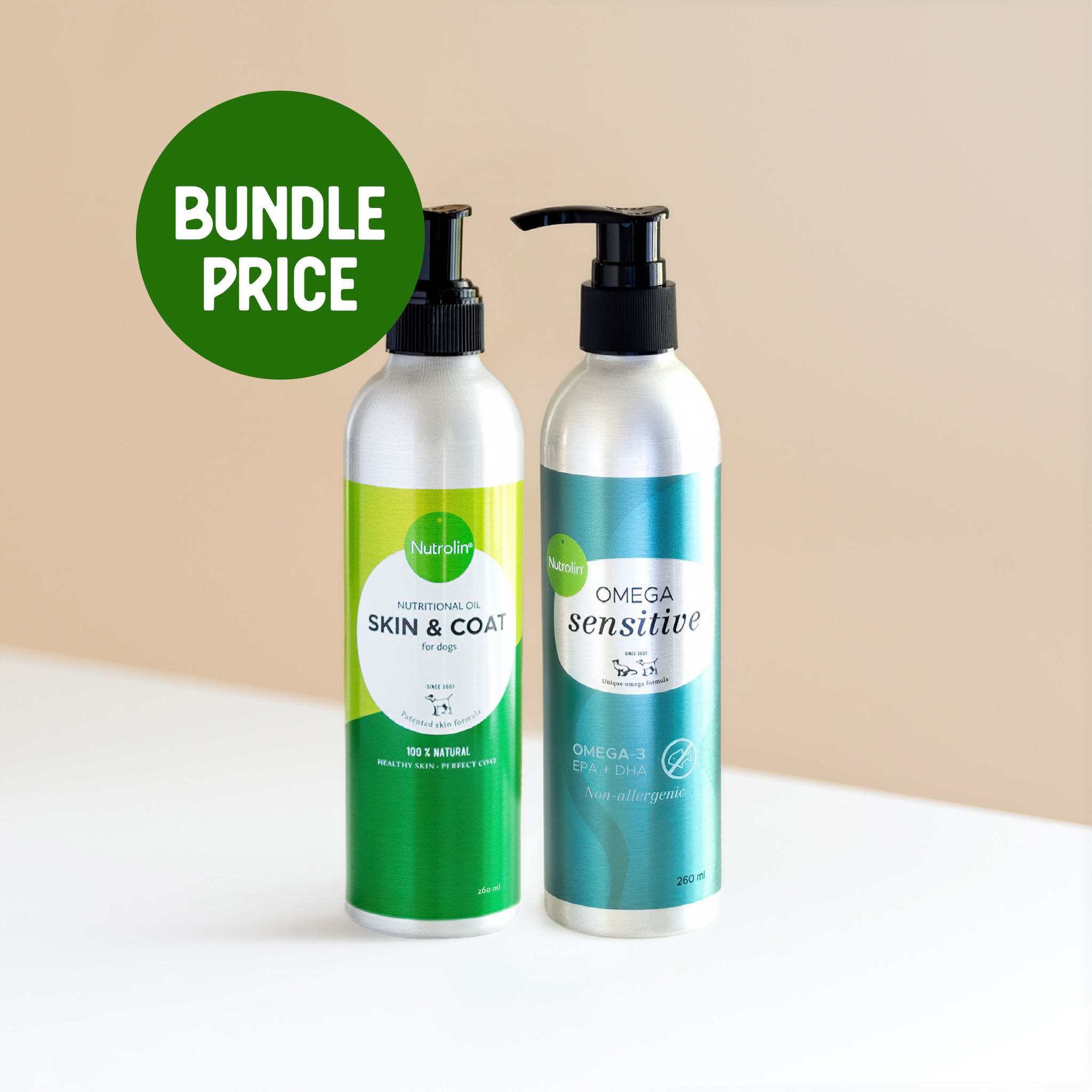 Nutrolin® OMEGA SENSITIVE® and Nutrolin® SKIN & COAT size 260 ml at a bundle price